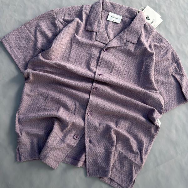 Cuban Collar Shirt Short Sleeves With Button Cuffs